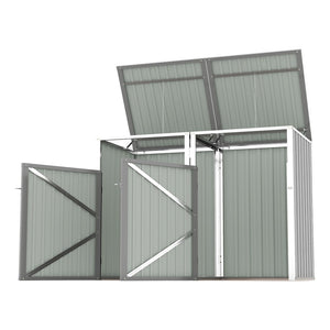English Elm Garbage Bin Shed Galvanized Steel Enclosure for Two Cans Outdoor Weather Resistant Light Gray W1598P357715