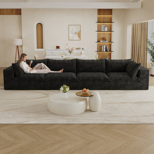 English Elm 157.6"Cloud Modular Sofa - Plush Black Corduroy, No Assembly, Versatile Deep Seating For Any Room W2824S00074