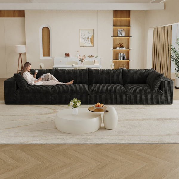 English Elm 157.6" Corduroy Modular Cloud Sofa Feather Fill Deep Lounge Seating for Living Room Black W2824S00190