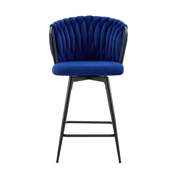 English Elm Set of 2 Velvet Counter Stools Woven Rope Backrest Padded Seat for Kitchen Island W3875P388493