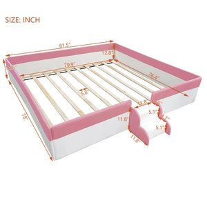 English Elm King Platform Daybed with Fence Rail and Stairs Pu Upholstered Kids Bedroom Frame SF000156AAH-1