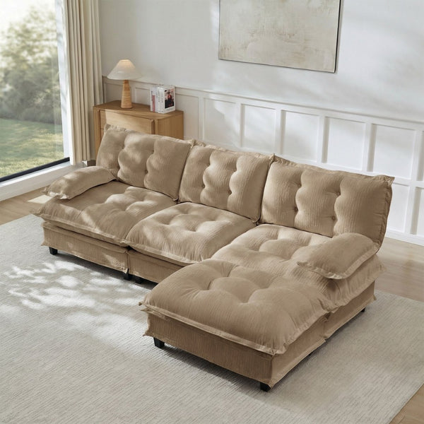English Elm 107" Modular Cloud Sectional Chenille Deep Seat Couch with Lattice Cushions for Apartments Light Coffee W714S01707