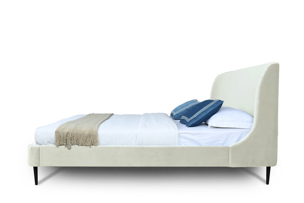 English Elm Full Velvet Upholstered Bed Arched Headboard Mid-century Style with Metal Legs Black+Cream B365S00147
