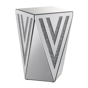 English Elm Inverted Triangle Mirrored Side Table with Crystal Inlays for Glam Living Spaces W1005P416726