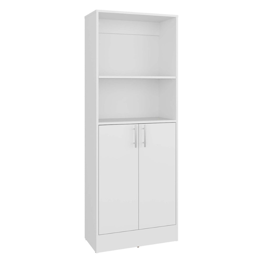 English Elm White Tall Narrow Kitchen Pantry Cabinet with Open Shelves and Concealed Storage Door B062P483732