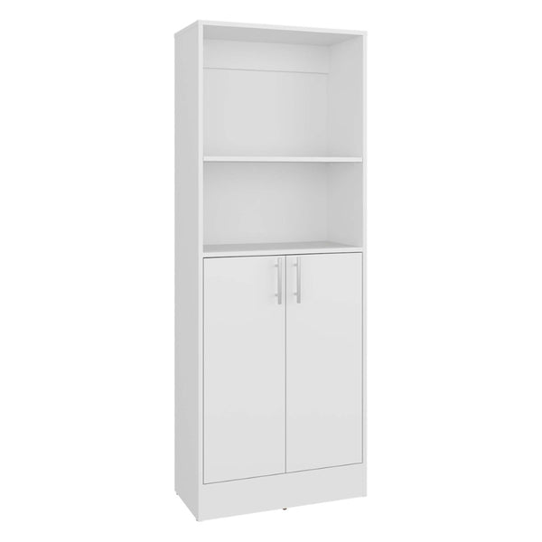 English Elm White Tall Narrow Kitchen Pantry Cabinet with Open Shelves and Concealed Storage Door B062P483732