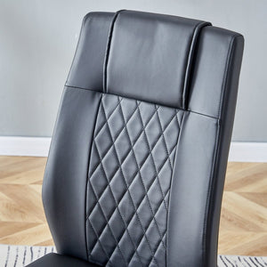 English Elm Table Modern Luxurious Glass Dining Set With 4 Stylish Black Pu Chairs And Silver Metal Legs W1151S04127-GIGA