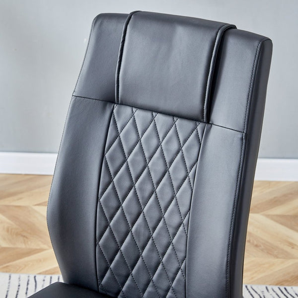 English Elm Table Modern 7-Piece Dining Set With Transparent Tempered Glass Top & 6 Black Pu Chairs, Stylish Design W1151S04128-GIGA