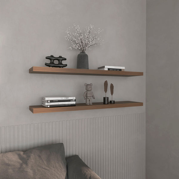 English Elm Floating Shelves 2-Tier Mahogany Finish - Stylish Wall-Mounted Storage For Home & Office Decor B097P250912