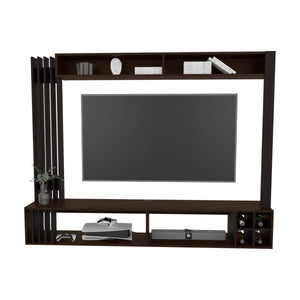 English Elm Bremmen Walnut Entertainment Center with Open Shelves, TV Panel & Hidden Storage for Modern Rooms B070S00397