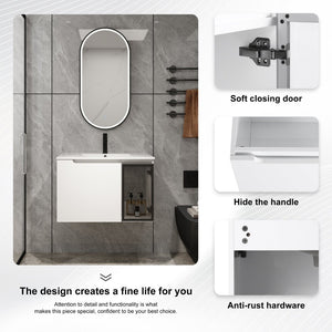 English Elm 30" Floating Bathroom Vanity Glossy White Plywood Cabinet with Frosted Glass Door W999S00524