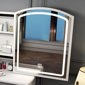 English Elm MIRROR Large Lighted Makeup Vanity with 3-Color LED Brightness, Spacious Drawers & Retro Elegant Design W509134173