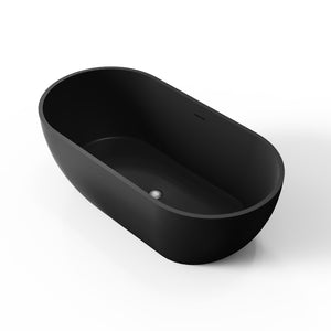 English Elm 59 Inch Stone Resin Freestanding Bathtub Oval Spa Soaking Tub for Small Bathrooms Black W1613P355471