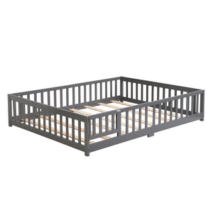 English Elm Twin Pine Wood Floor Bed with Safety Guardrails and Door for Kids Bedroom Gray W495123238