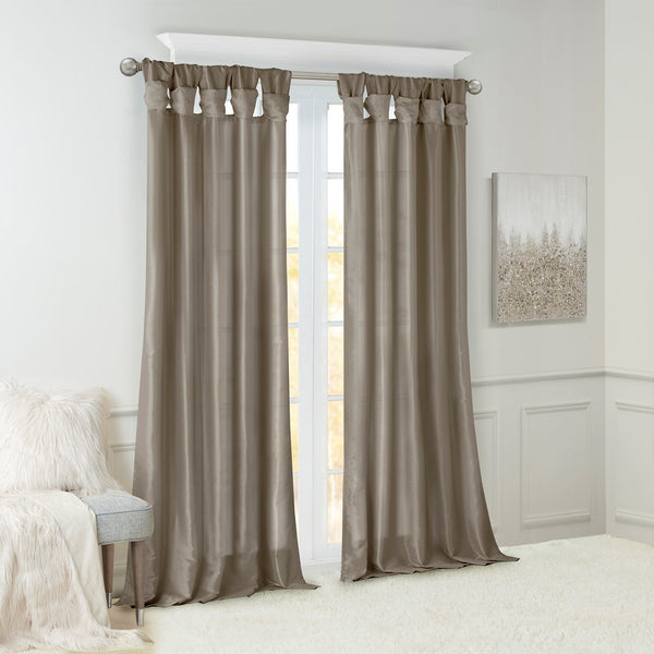 English Elm Twist Faux Silk Lined Window Curtain Panel Pewter 50x120" - Elegant Twist Tab, Privacy Lining, Rod Friendly B03598109