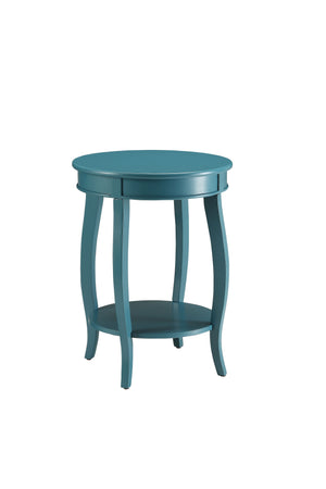 English Elm Aberta Teal Round Accent Table with Open Bottom Shelf, Wooden Cabriole Legs, 40lb Top Capacity B2726P277915