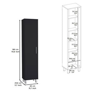English Elm Storage Cabinet 71"H Tall Narrow 5-Shelf Organizer with 3 Broom Hangers Metal Hardware Black B097P221373