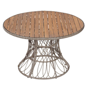 English Elm Durable Outdoor Round Acacia Wood Wicker Dining Table Seats Six Patio Entertainer Brown N770P345268D