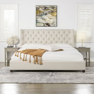 English Elm Manhattan Shelter Wingback Platform Bed Tufted Linen Upholstered King Bedroom Frame B2719P238237