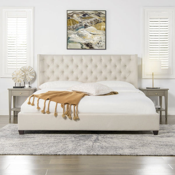 English Elm Manhattan Shelter Wingback Platform Bed Tufted Linen Upholstered King Bedroom Frame B2719P238237