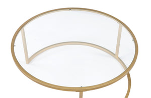 English Elm Shanish Faux Marble & Gold Nesting Tables — 2-Piece Drum Shape, Clear Glass Tops, Modern Luxe Decor B2726P251280