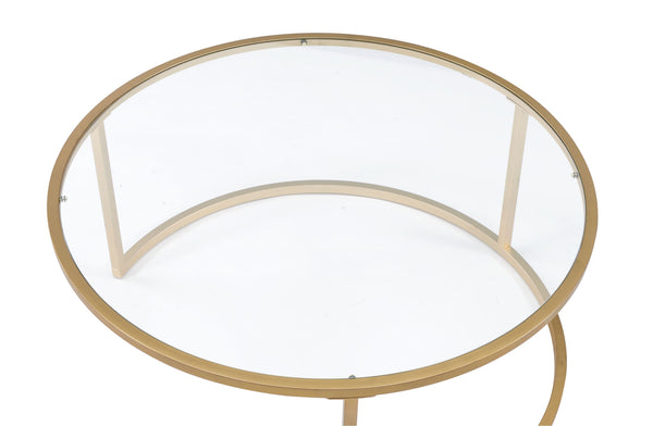 English Elm Shanish Faux Marble & Gold Nesting Tables — 2-Piece Drum Shape, Clear Glass Tops, Modern Luxe Decor B2726P251280