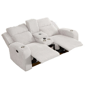 English Elm Recliner Loveseat with Bluetooth Speaker Wireless Charging Corduroy Living Room Sofa Grey W3900P386051