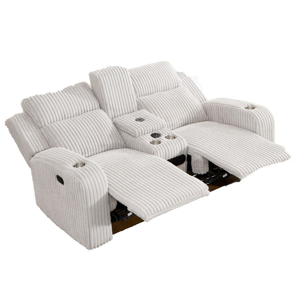 English Elm Recliner Loveseat with Bluetooth Speaker Wireless Charging Corduroy Living Room Sofa Grey W3900P386051
