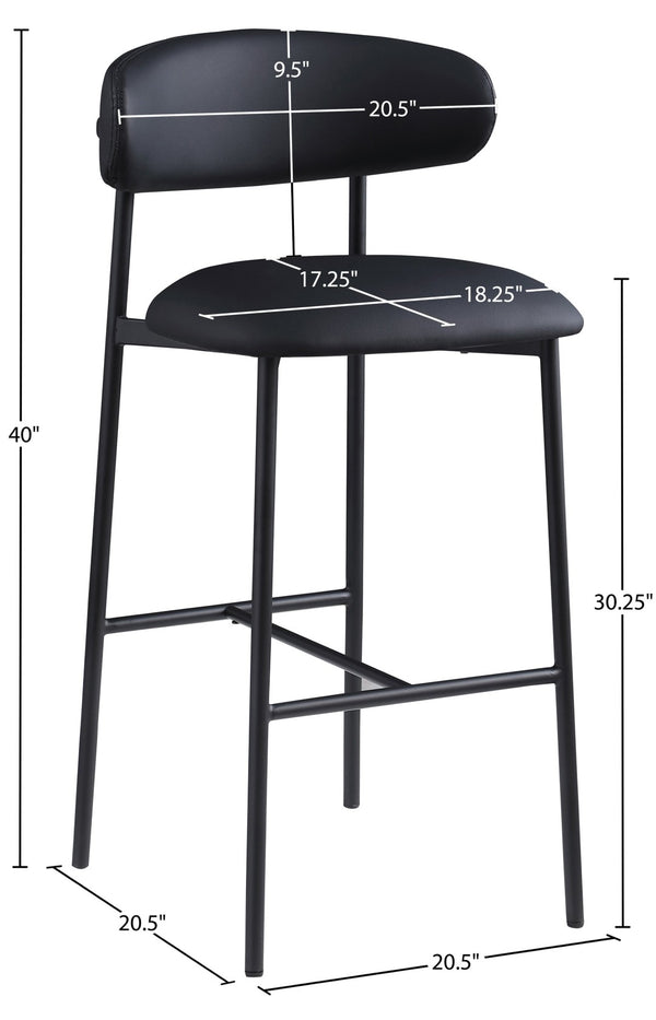 Meridian Furniture Lupita Vegan Leather Barstools with Curved Back and Metal Frame for Kitchen Island Seating Black Style B 834Black-C