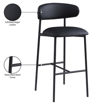 Meridian Furniture Lupita Vegan Leather Barstools with Curved Back and Metal Frame for Kitchen Island Seating Black Style B 834Black-C