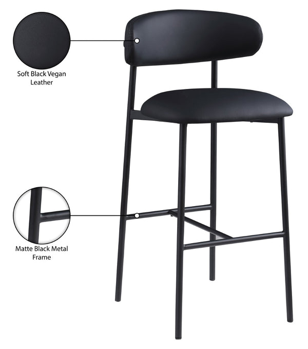 Meridian Furniture Lupita Vegan Leather Barstools with Curved Back and Metal Frame for Kitchen Island Seating Black Style B 834Black-C