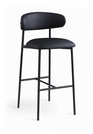 Meridian Furniture Lupita Vegan Leather Barstools with Curved Back and Metal Frame for Kitchen Island Seating Black Style B 834Black-C