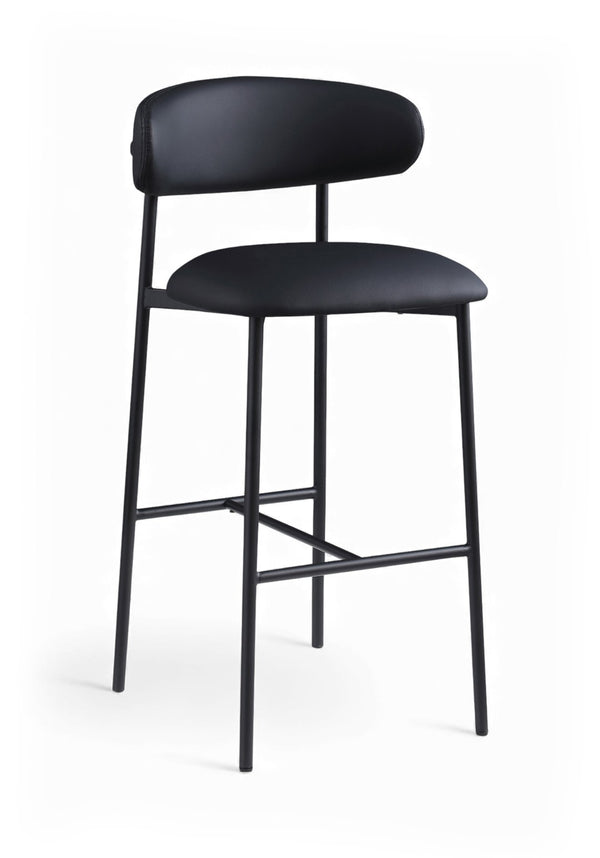 Meridian Furniture Lupita Vegan Leather Barstools with Curved Back and Metal Frame for Kitchen Island Seating Black Style B 834Black-C