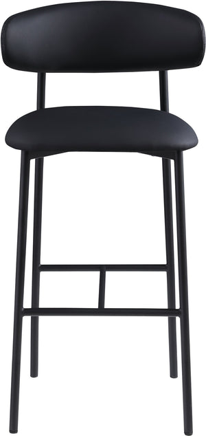 Meridian Furniture Lupita Vegan Leather Barstools with Curved Back and Metal Frame for Kitchen Island Seating Black Style B 834Black-C