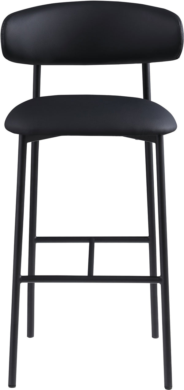Meridian Furniture Lupita Vegan Leather Barstools with Curved Back and Metal Frame for Kitchen Island Seating Black Style B 834Black-C