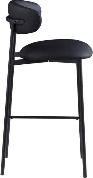 Meridian Furniture Lupita Vegan Leather Barstools with Curved Back and Metal Frame for Kitchen Island Seating Black Style B 834Black-C