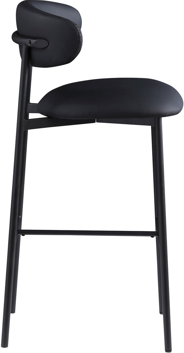 Meridian Furniture Lupita Vegan Leather Barstools with Curved Back and Metal Frame for Kitchen Island Seating Black Style B 834Black-C