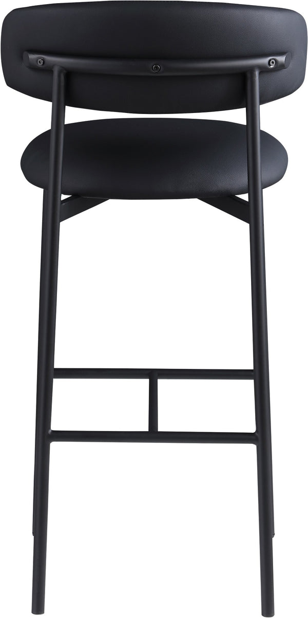 Meridian Furniture Lupita Vegan Leather Barstools with Curved Back and Metal Frame for Kitchen Island Seating Black Style B 834Black-C