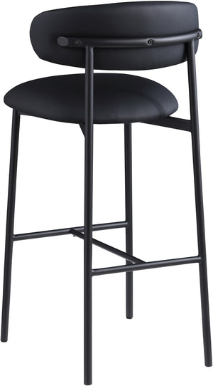 Meridian Furniture Lupita Vegan Leather Barstools with Curved Back and Metal Frame for Kitchen Island Seating Black Style B 834Black-C