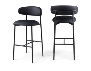 Meridian Furniture Lupita Vegan Leather Barstools with Curved Back and Metal Frame for Kitchen Island Seating Black Style B 834Black-C