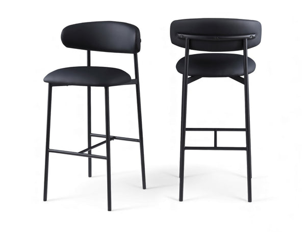 Meridian Furniture Lupita Vegan Leather Barstools with Curved Back and Metal Frame for Kitchen Island Seating Black Style B 834Black-C