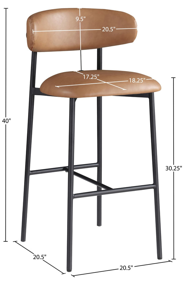 Meridian Furniture Lupita Vegan Leather Barstools with Curved Back and Metal Frame for Kitchen Island Seating Cognac Style B 834Cognac-C