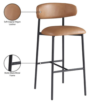 Meridian Furniture Lupita Vegan Leather Barstools with Curved Back and Metal Frame for Kitchen Island Seating Cognac Style B 834Cognac-C