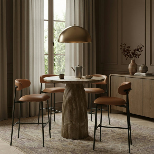 Meridian Furniture Lupita Vegan Leather Barstools with Curved Back and Metal Frame for Kitchen Island Seating Cognac Style B 834Cognac-C