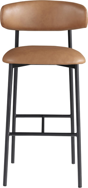 Meridian Furniture Lupita Vegan Leather Barstools with Curved Back and Metal Frame for Kitchen Island Seating Cognac Style B 834Cognac-C
