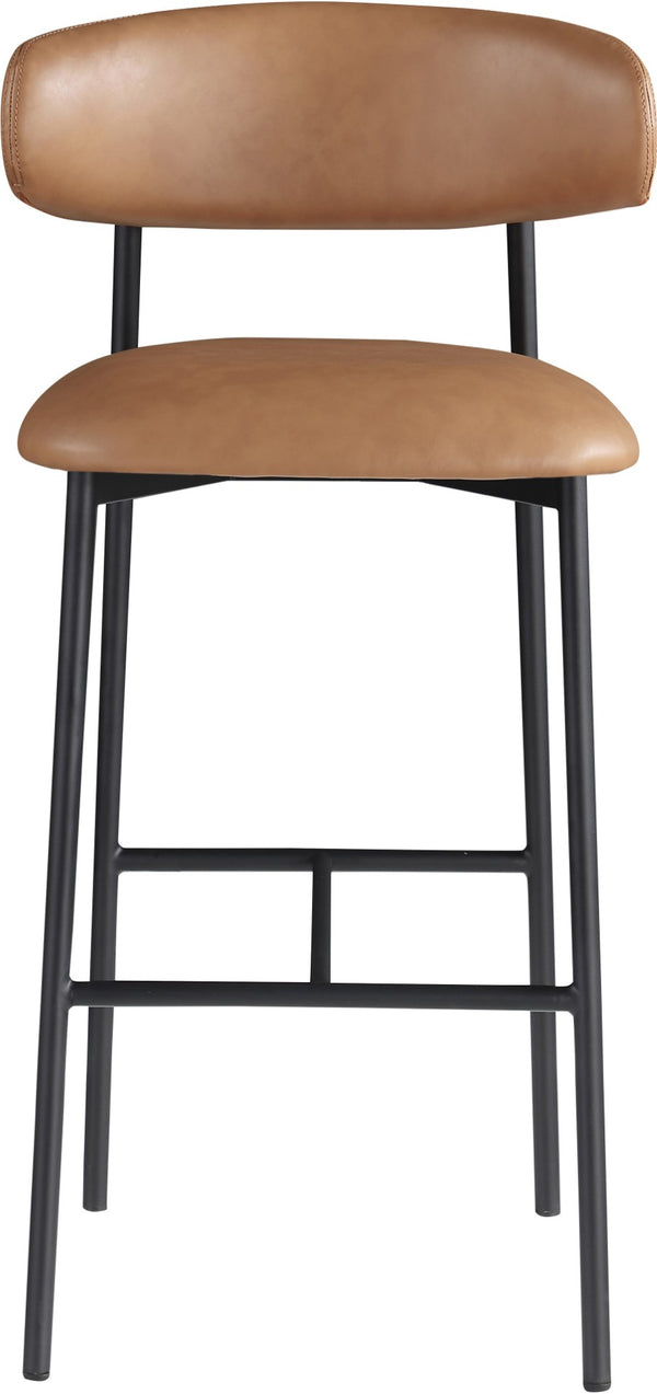 Meridian Furniture Lupita Vegan Leather Barstools with Curved Back and Metal Frame for Kitchen Island Seating Cognac Style B 834Cognac-C