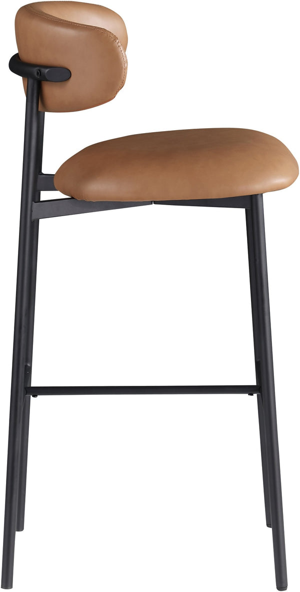 Meridian Furniture Lupita Vegan Leather Barstools with Curved Back and Metal Frame for Kitchen Island Seating Cognac Style B 834Cognac-C