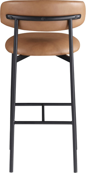 Meridian Furniture Lupita Vegan Leather Barstools with Curved Back and Metal Frame for Kitchen Island Seating Cognac Style B 834Cognac-C