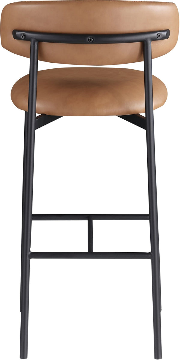 Meridian Furniture Lupita Vegan Leather Barstools with Curved Back and Metal Frame for Kitchen Island Seating Cognac Style B 834Cognac-C
