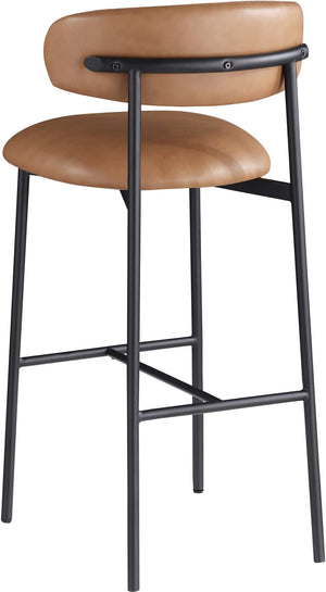 Meridian Furniture Lupita Vegan Leather Barstools with Curved Back and Metal Frame for Kitchen Island Seating Cognac Style B 834Cognac-C